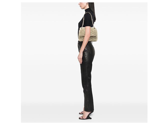 Borsa a spalla Niki media in shearling marrone Saint Laurent Beige - vista 7