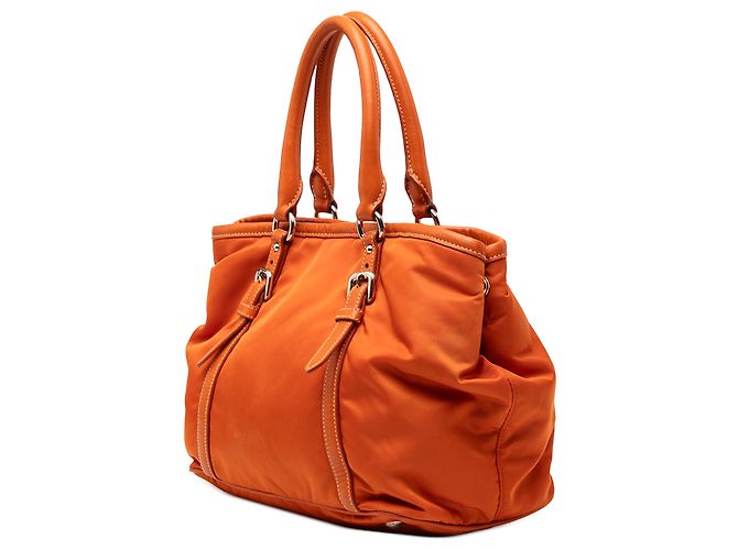 Prada Orange Soft Calf Trimmed Tessuto Handtasche - Ansicht 2