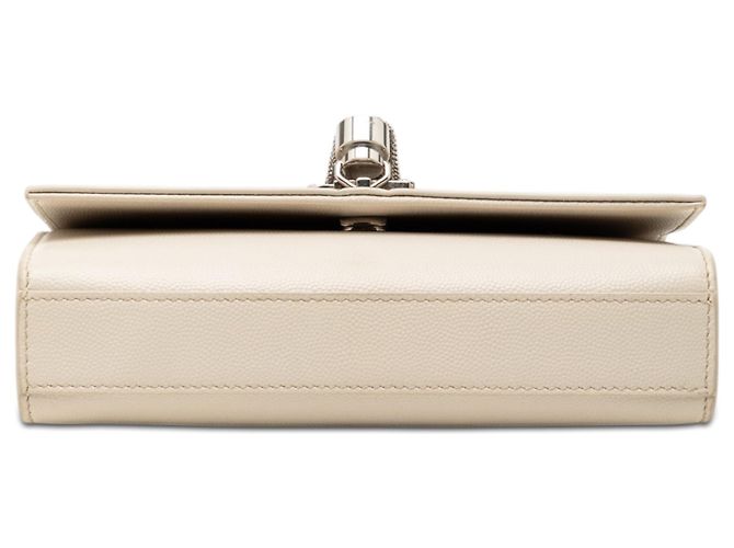 Saint Laurent Marrone Piccolo Grain de Poudre Monogramma Kate Borsa a Tracolla con Frange Beige - vista 3