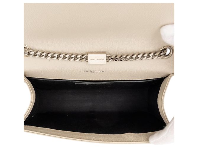 Saint Laurent Marrone Piccolo Grain de Poudre Monogramma Kate Borsa a Tracolla con Frange Beige - vista 4