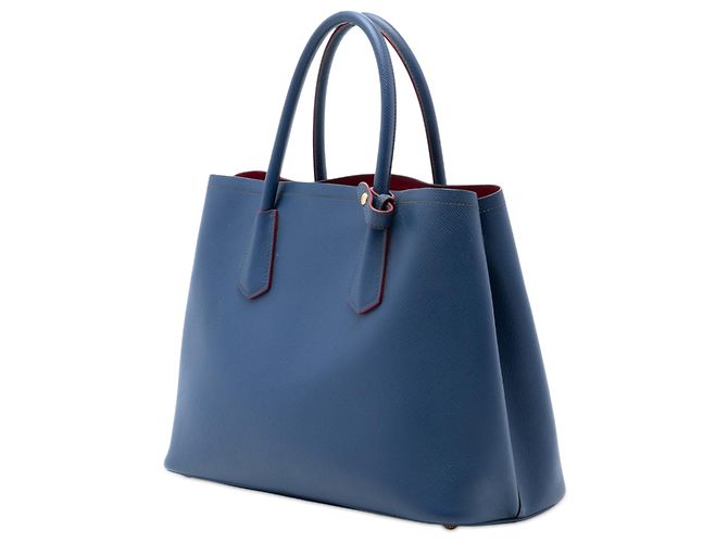 Prada Borsa doppia media in pelle Saffiano blu - vista 2