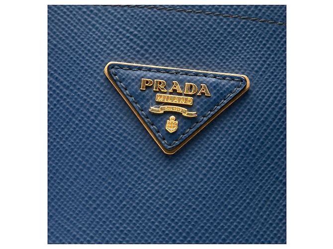 Prada Borsa doppia media in pelle Saffiano blu - vista 5