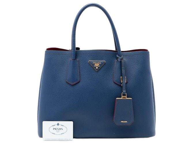 Prada Borsa doppia media in pelle Saffiano blu - vista 7