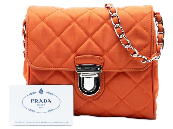Prada Arancione Impuntu Tessuto Catena Crossbody - vista 7