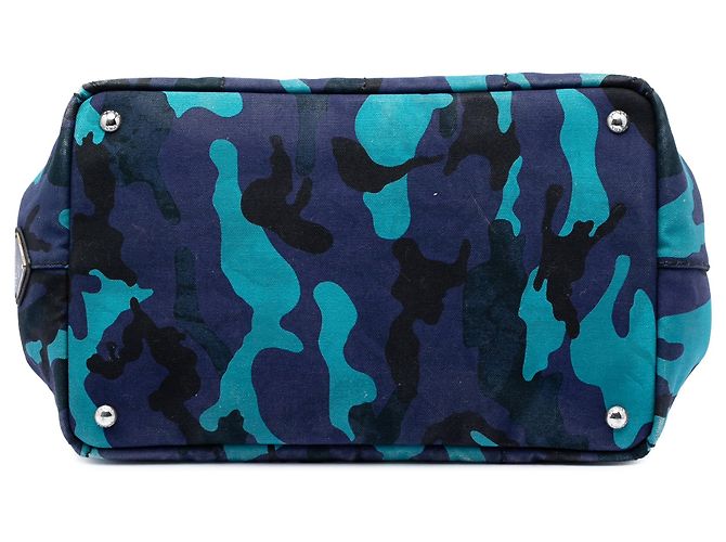 Borsa a tracolla camouflage in tela blu Canapa con logo Prada Blu scuro - vista 3