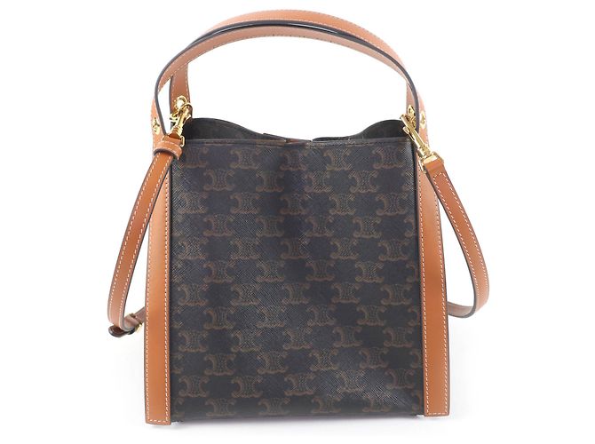 Céline Borsa Cubo Piccola Celine - Tela Logo Triomphe Miele Giallo - vista 2