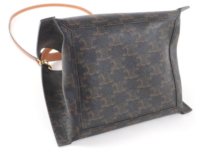 Céline Borsa Cubo Piccola Celine - Tela Logo Triomphe Miele Giallo - vista 3