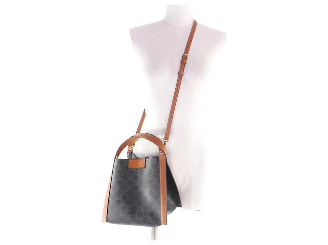 Céline Borsa Cubo Piccola Celine - Tela Logo Triomphe Miele Giallo - vista 5