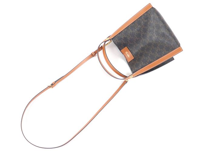 Céline Borsa Cubo Piccola Celine - Tela Logo Triomphe Miele Giallo - vista 8