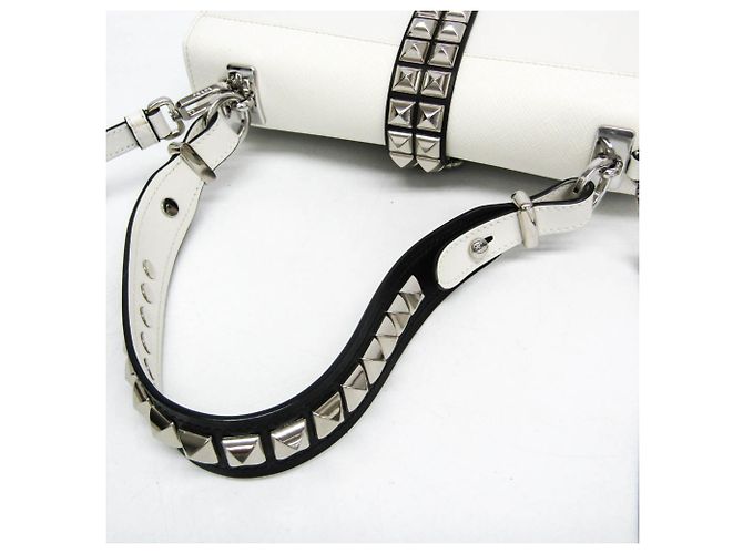 Borsa in pelle da donna Prada Electra Studs 1BD120 Bianco - vista 14