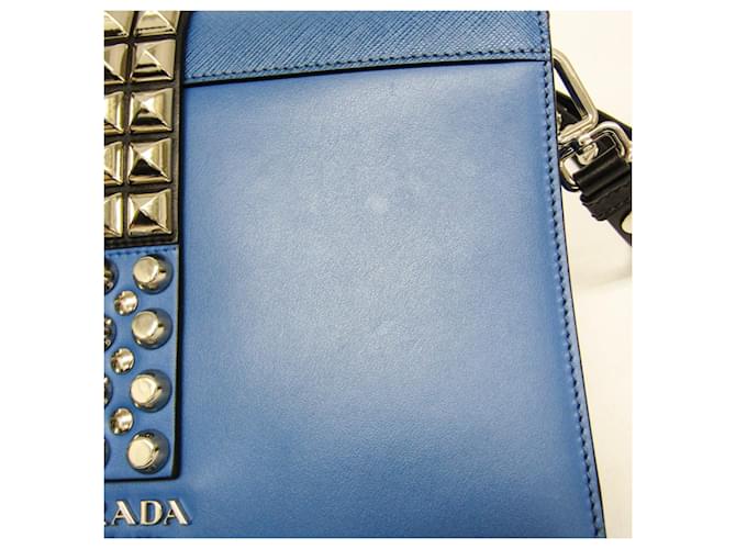 Borsa a Spalla in Pelle Prada Electra Studs Blu - vista 10