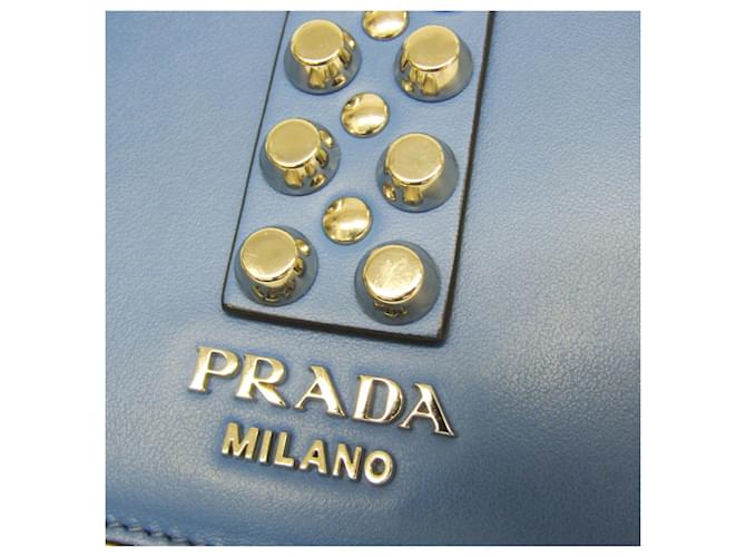 Borsa a Spalla in Pelle Prada Electra Studs Blu - vista 11