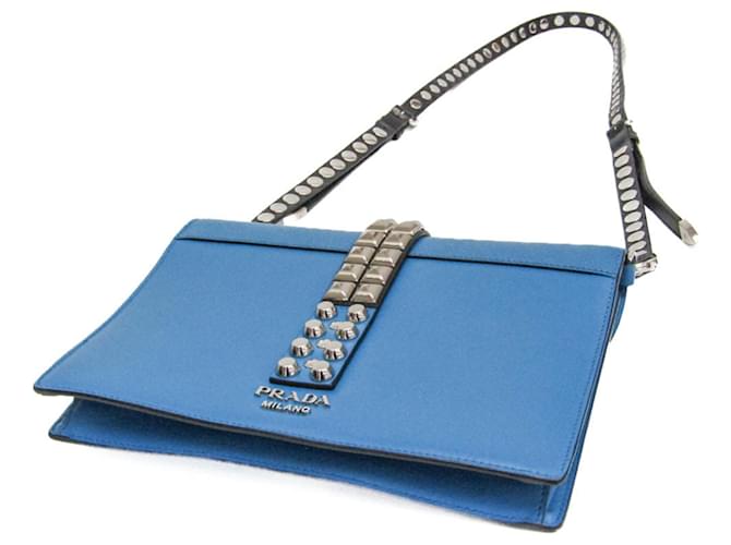 Borsa a Spalla in Pelle Prada Electra Studs Blu - vista 2