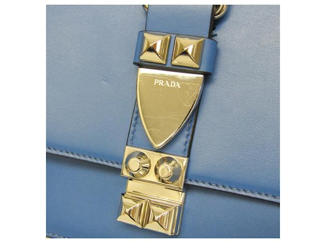 Borsa a Spalla in Pelle Prada Electra Studs Blu - vista 8