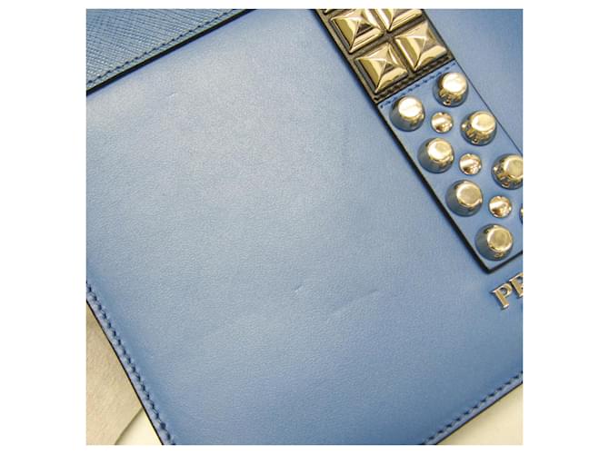 Borsa a Spalla in Pelle Prada Electra Studs Blu - vista 9