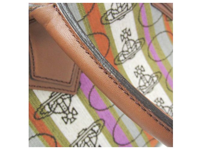 Borsa Boston Small Orb Stripe di Vivienne Westwood Marrone Verde - vista 10