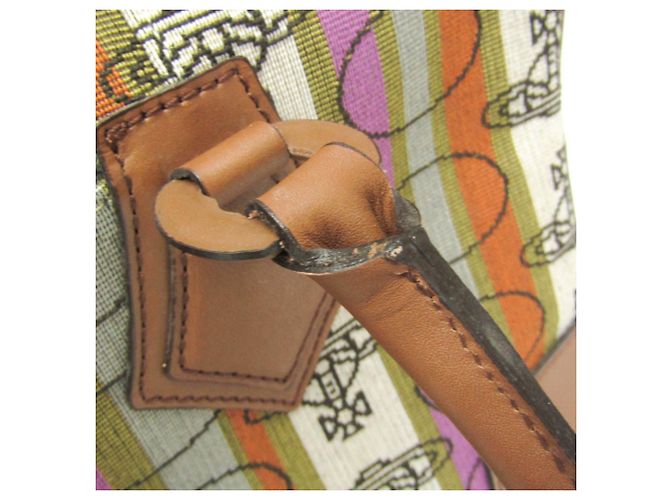 Borsa Boston Small Orb Stripe di Vivienne Westwood Marrone Verde - vista 11