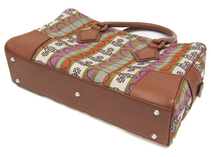 Borsa Boston Small Orb Stripe di Vivienne Westwood Marrone Verde - vista 2