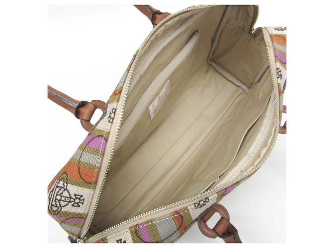 Borsa Boston Small Orb Stripe di Vivienne Westwood Marrone Verde - vista 3