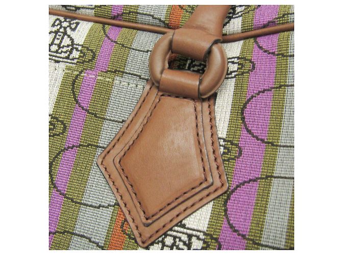 Borsa Boston Small Orb Stripe di Vivienne Westwood Marrone Verde - vista 7