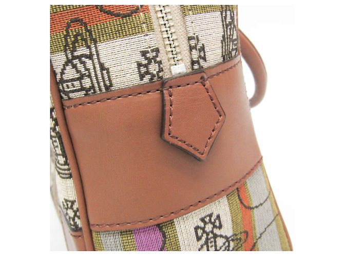 Borsa Boston Small Orb Stripe di Vivienne Westwood Marrone Verde - vista 8