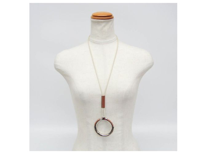 Hermès Collana Pendente Tresse Grand Kyoto Hermes Loop Marrone Bianco - vista 13