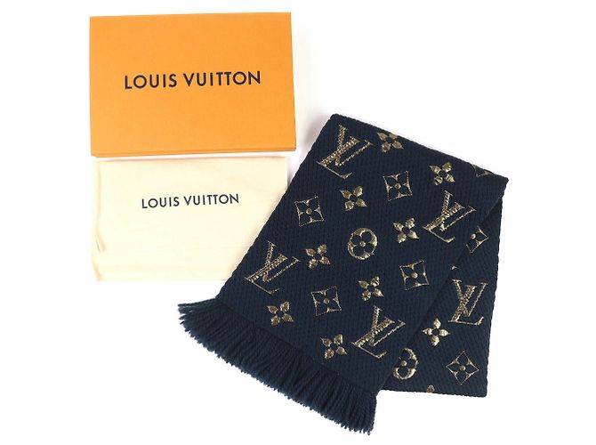 Sciarpa Logomania Shine Louis Vuitton D'oro Blu navy - vista 2