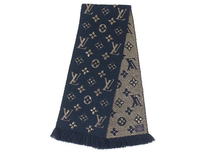 Sciarpa Logomania Shine Louis Vuitton D'oro Blu navy - vista 3