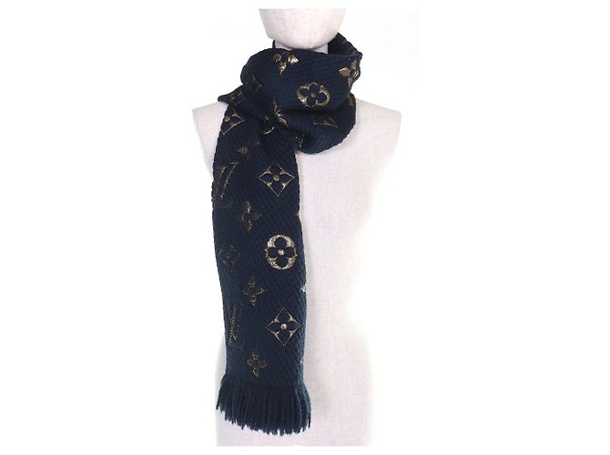 Sciarpa Logomania Shine Louis Vuitton D'oro Blu navy - vista 4