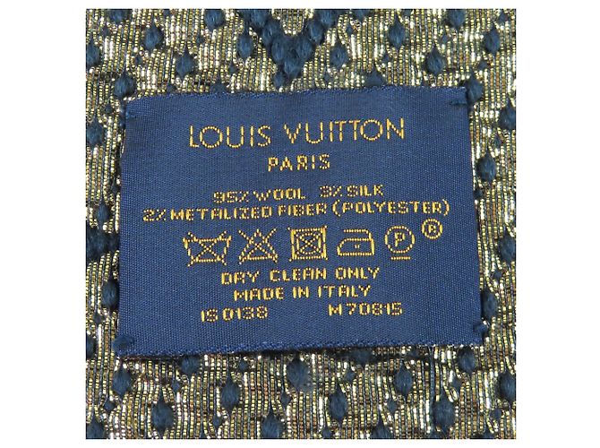 Sciarpa Logomania Shine Louis Vuitton D'oro Blu navy - vista 7