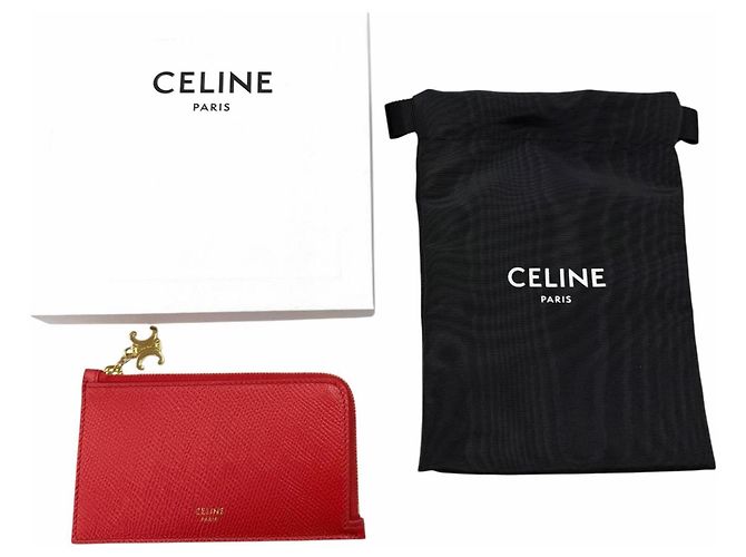 Céline Porta-cartões de visita em couro Triomphe com zíper da CELINE Vermelho - vista 2