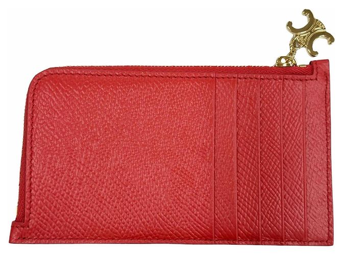 Céline Porta-cartões de visita em couro Triomphe com zíper da CELINE Vermelho - vista 3
