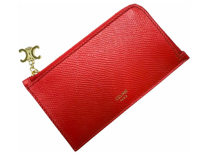 Céline Porta-cartões de visita em couro Triomphe com zíper da CELINE Vermelho - vista 4