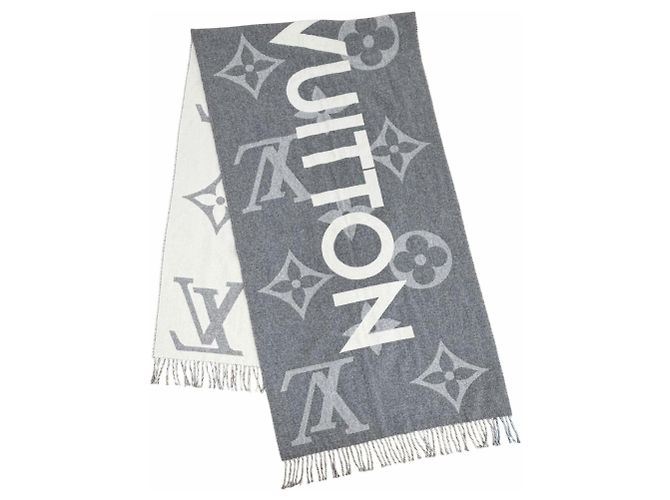 Sciarpa in cashmere e lana con frange Monogram Louis Vuitton Marrone Bianco sporco - vista 2