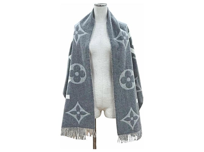 Sciarpa in cashmere e lana con frange Monogram Louis Vuitton Marrone Bianco sporco - vista 3