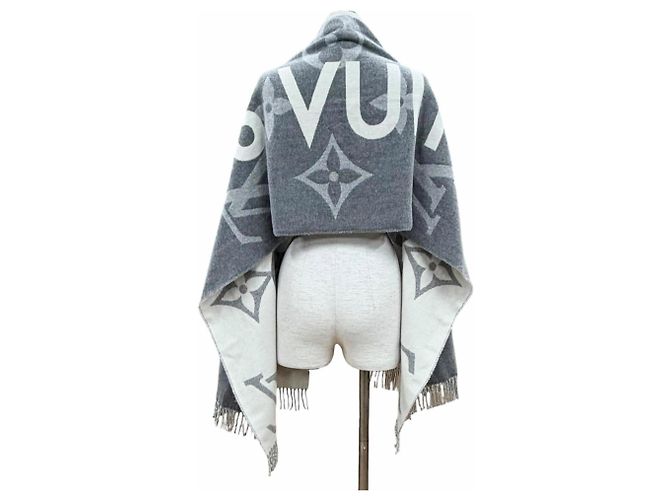 Sciarpa in cashmere e lana con frange Monogram Louis Vuitton Marrone Bianco sporco - vista 5