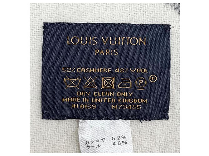 Sciarpa in cashmere e lana con frange Monogram Louis Vuitton Marrone Bianco sporco - vista 8
