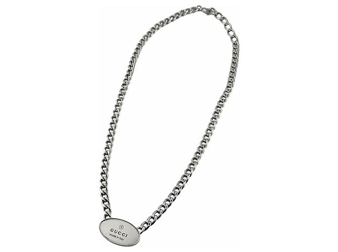 Collana a catena con placca ovale con marchio Gucci 797142 Argento - vista 3