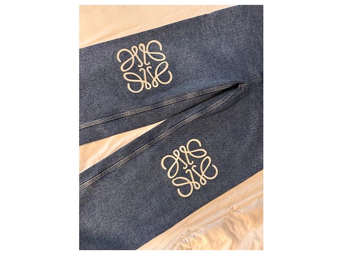 Loewe Anagram bestickte weit geschnittene Jeans Blau - Ansicht 3