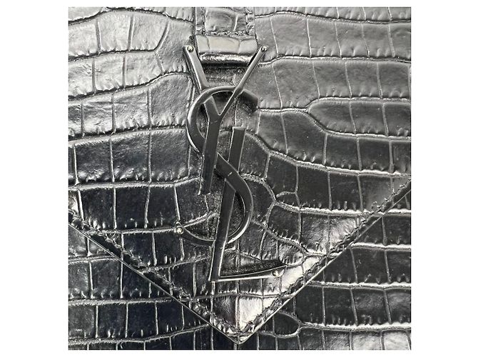 Bolso de hombro mediano de cuero negro grabado de Saint Laurent con cadena - vista 10