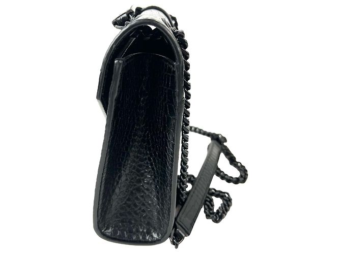 Bolso de hombro mediano de cuero negro grabado de Saint Laurent con cadena - vista 4