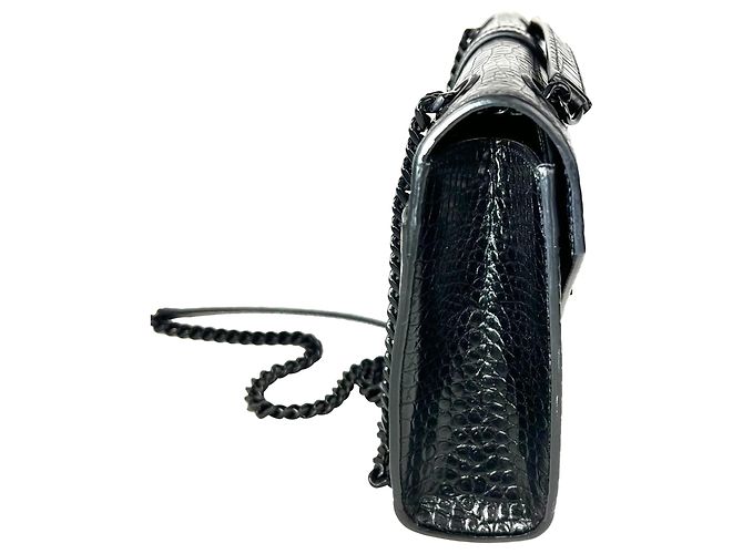 Bolso de hombro mediano de cuero negro grabado de Saint Laurent con cadena - vista 5