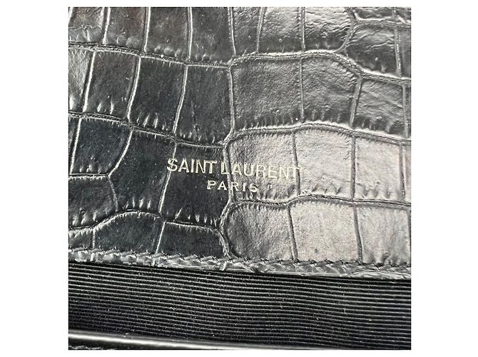 Bolso de hombro mediano de cuero negro grabado de Saint Laurent con cadena - vista 9