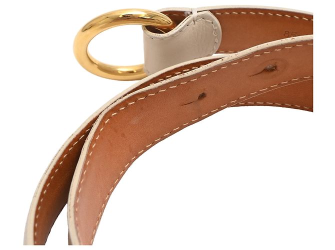 Ceinture Loro Piana en cuir crème Blanc Écru - vue 14