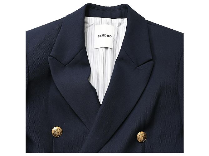 Sandro Double-Breasted Blazer in Navy Blue Polyester - view 5