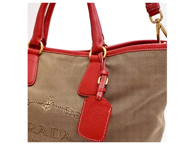 Prada 2-Wege Tote Bag aus braunem Canvas - Ansicht 12
