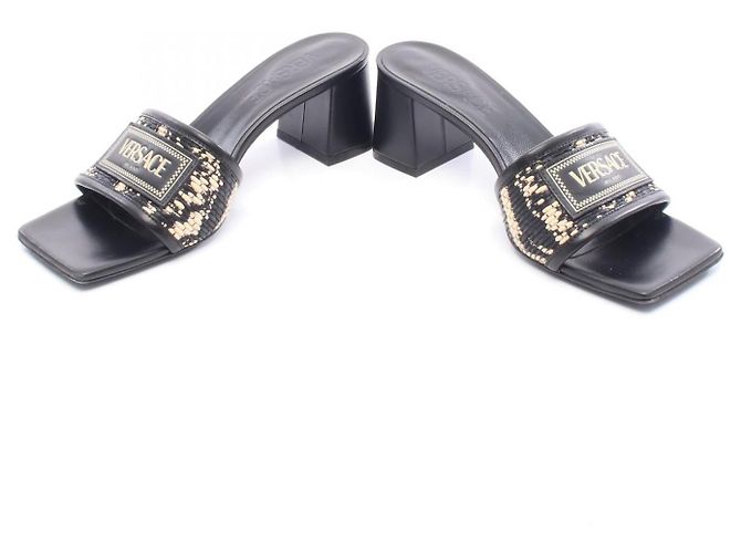 Versace Leder-Mules Schwarz Beige - Ansicht 3