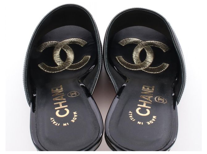 Timeless Chanel Leder-Sandalen mit Perlenabsatz Schwarz Silber - Ansicht 7