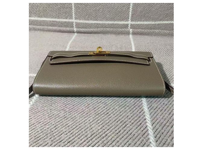 Portafoglio Hermès Kelly Grigio Elefante Pelle Epsom Oro - vista 3