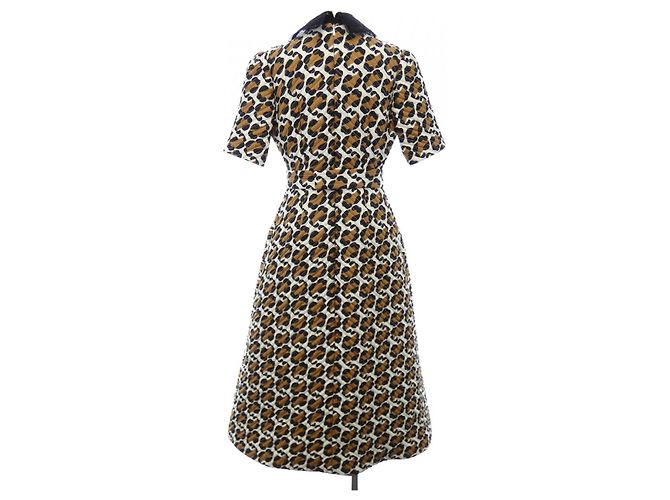 Vestido de seda Fendi FDA941 AD9W Castaño Negro Blanco Estampado de leopardo - vista 2